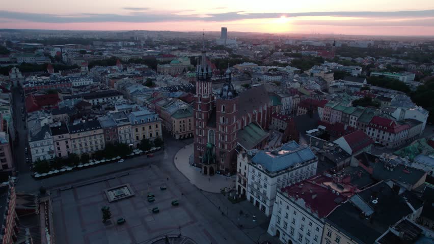 Krakow, Cracow, Lesser Poland Voivodeship. Krakus Mound, Market Square in Krakow, Wawel Castle and other popular buildings and architecture in Krakow.