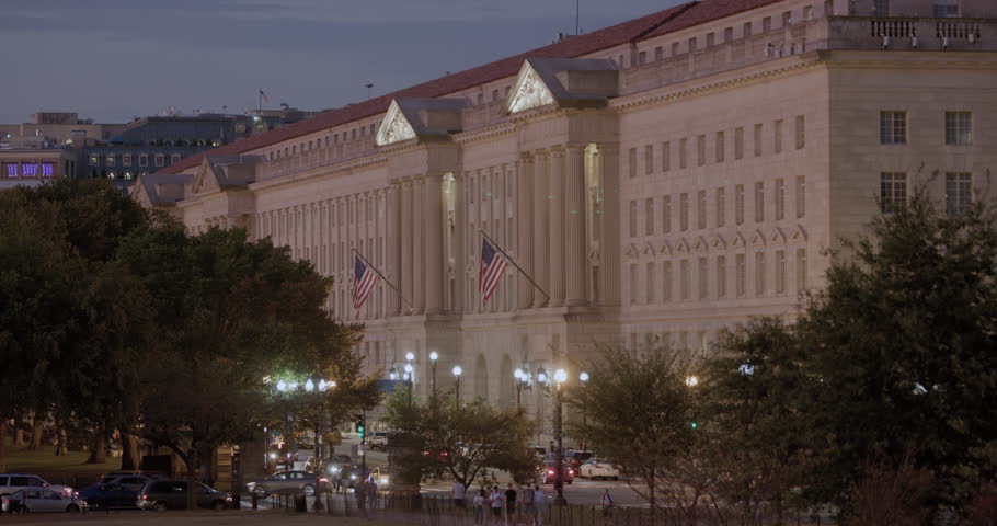 National Oceanic and Atmospheric Administration in Washington DC with Traffic at Night