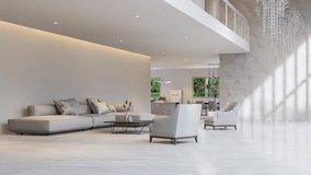Animation of modern style luxury white living room with garden view 3d render There are gray marble tile wall and floor decorate with glass chandelier overlooking nature view background - Powered by Shutterstock - Get 15% off with code: PIKWIZARD15