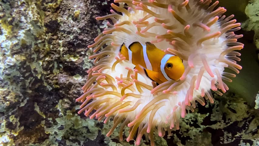 clown fish taking refuge in an anemone Royalty-Free Stock Footage #1099515405