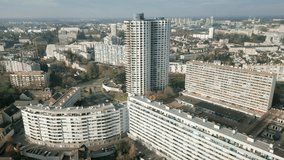 Horizons towers residential neighborhood and cityscape, Ille-et-Vilaine, France. Aerial drone panoramic view