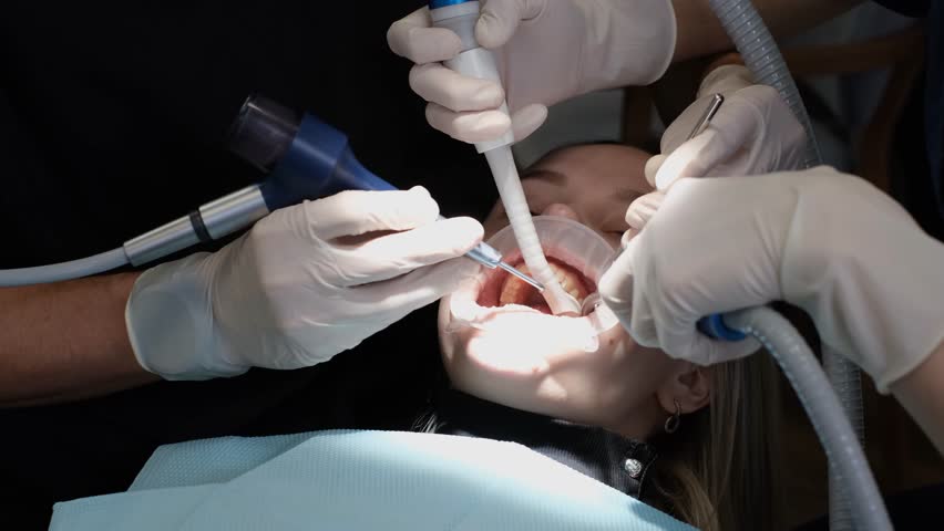 Dental treatment process. In the dental chair. Implant stomatology.  | Shutterstock HD Video #1099518957