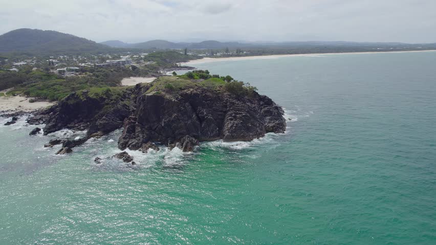 Cabarita Headland In New South Wales, Australia On A Cloudy Day - aerial drone shot