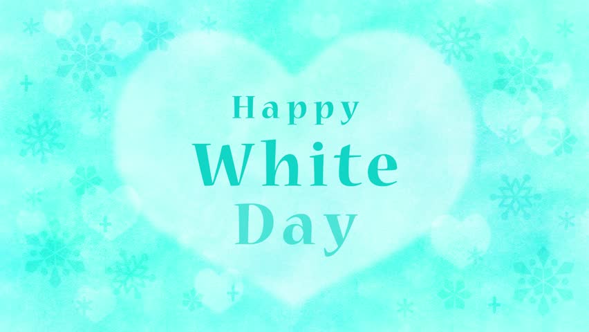 loopable animation of Happy White Day text on green heart background