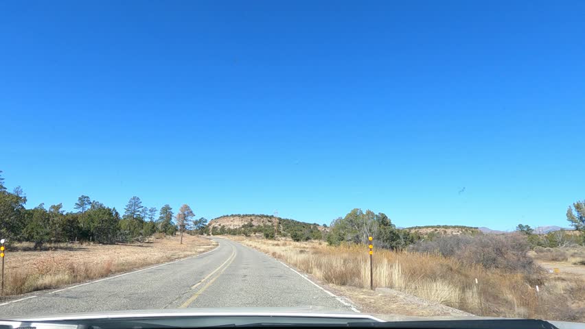 Dashcam view of driving on New Mexico State Road 4 in White Rock, New Mexico
