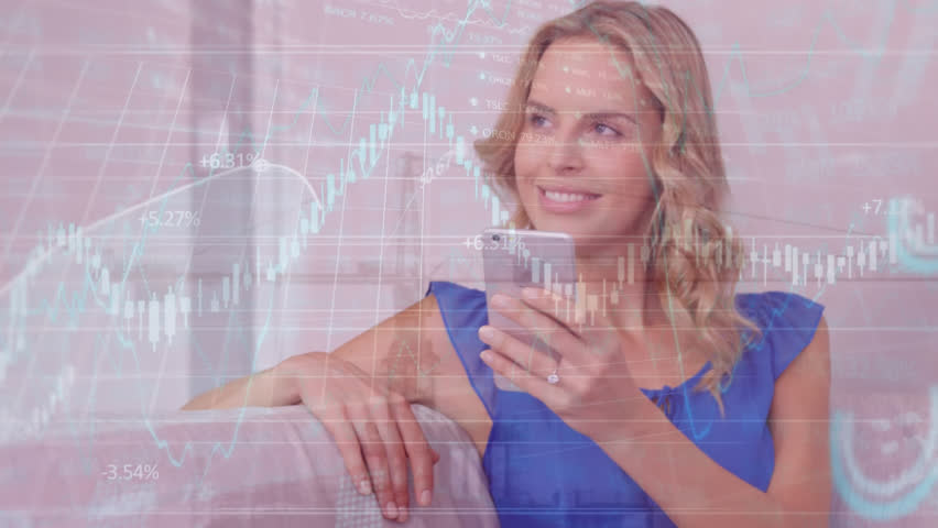 Animation of financial data processing over caucasian woman using smartphone at home. Global finance and business data technology concept | Shutterstock HD Video #1099533189