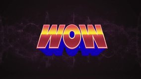 Animation of wow retro text over neon abstract shapes. Global video game, digital interface, online communication, data processing and computing concept digitally generated video. - Powered by Shutterstock - Get 15% off with code: PIKWIZARD15