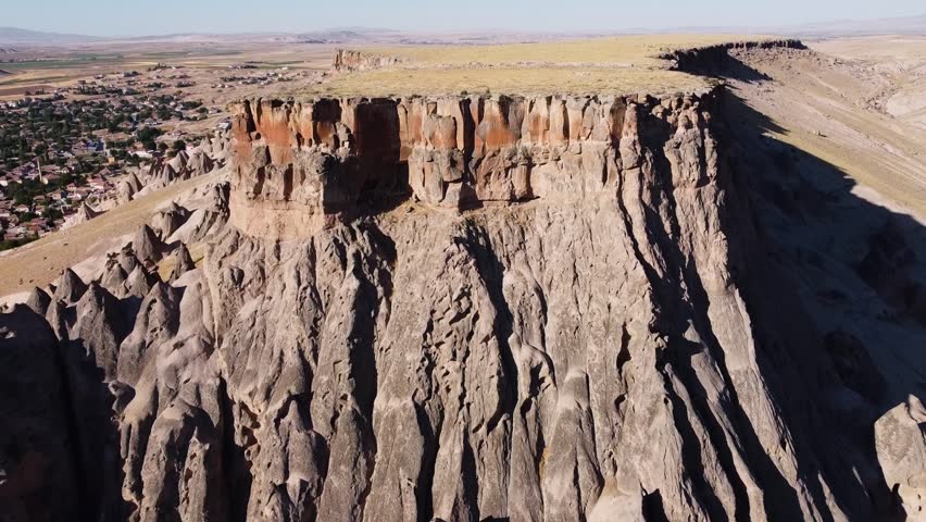 Aerial view of a scenic geological formation - table mountain or mesa in Cappadocia, Turkey