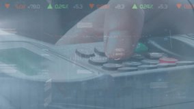 Animation of financial data processing over hand holding payment terminal and banknotes. Global business, finances and digital interface concept digitally generated video. - Powered by Shutterstock - Get 15% off with code: PIKWIZARD15