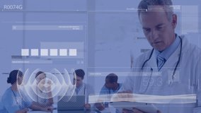 Animation of data processing over diverse doctors at hospital. Global medicine, healthcare and digital interface concept digitally generated video. - Powered by Shutterstock - Get 15% off with code: PIKWIZARD15