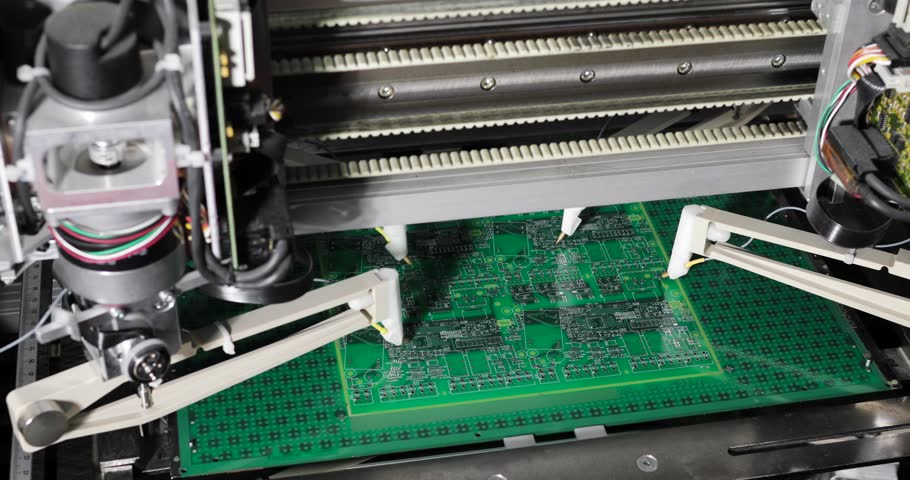 Needles on automatic equipment diagnose and test chips and processors. | Shutterstock HD Video #1099546539