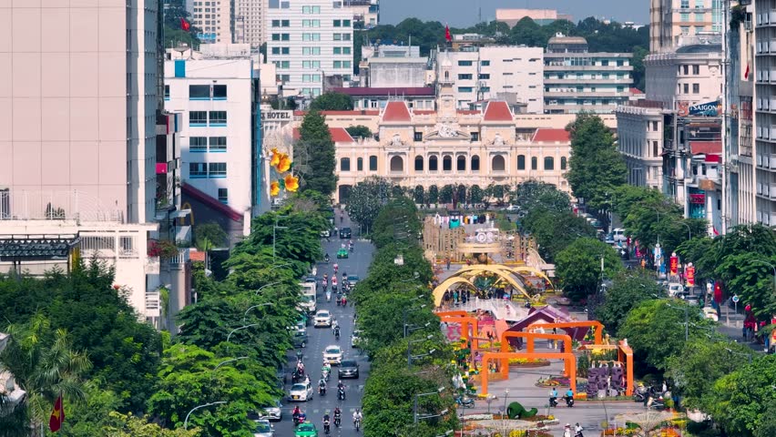 Flower street Nguyen Hue in Lunar New Year, Ho Chi Minh City, Vietnam Royalty-Free Stock Footage #1099553035