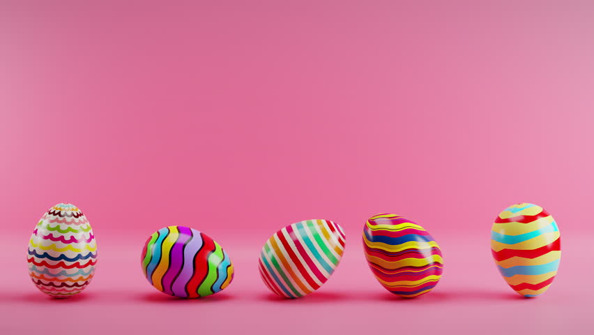 Multicolored Easter eggs rolling on a red background. Loop animation. 3D Illustration | Shutterstock HD Video #1099555671