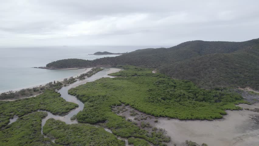 Great Keppel Island Leeke Creek And Marshland In Daylight In Yeppoon, Queensland, Australia. - aerial