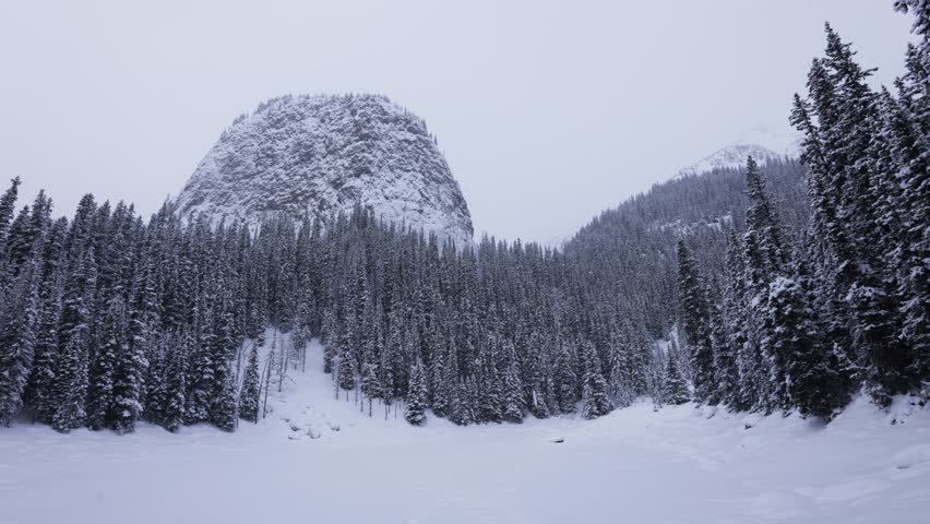 Mirror Lake in Banff National Park, 4K, Winter Storm