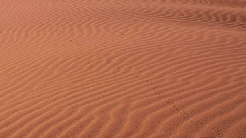Textured wind patterns on red sand dunes in vast, remote wilderness of Wadi Rum desert in Jordan, Middle East Royalty-Free Stock Footage #1099559447