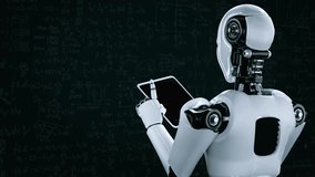 Robot hominoid using tablet computer for engineering science studying using AI thinking brain , artificial intelligence and machine learning process for 4th industrial revolution . 3D rendering - Powered by Shutterstock - Get 15% off with code: PIKWIZARD15