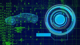 Animation of round scanner, data processing and spinning 3d car model against blue background. Automobile engineering and business technology concept - Powered by Shutterstock - Get 15% off with code: PIKWIZARD15