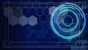 Animation of neon round scanner and data processing against hexagonal shapes on blue background. Computer interface and business technology concept - Powered by Shutterstock - Get 15% off with code: PIKWIZARD15