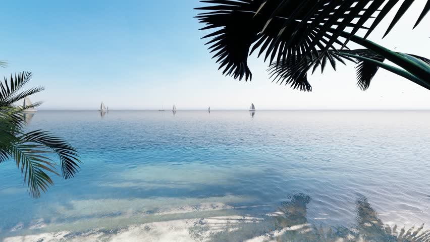 4K Ultra HD. Blue ocean sand beach nature tropical palms Island. Hotel beach. Caribbean sea and sky. Small wild beach chairs. landscape Island. Palms turquoise sea background Atlantic ocean.  | Shutterstock HD Video #1099564291