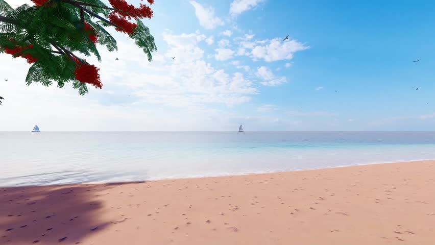 4K Ultra HD. Blue ocean sand beach nature tropical palms Island. Hotel beach. Caribbean sea and sky. Small wild beach chairs. landscape Island. Palms turquoise sea background Atlantic ocean.  | Shutterstock HD Video #1099564295