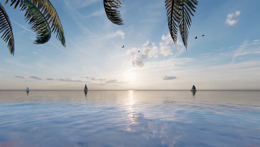4K Ultra HD. Blue ocean sand beach nature tropical palms Island. Hotel beach. Caribbean sea and sky. Small wild beach chairs. landscape Island. Palms turquoise sea background Atlantic ocean.  | Shutterstock HD Video #1099564297