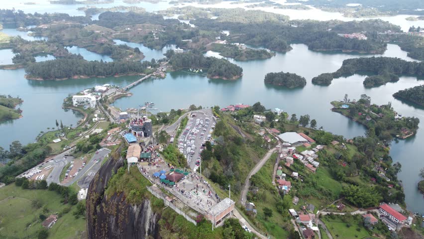 Aerial view of La Piedra del Penol and Guatape, touristic place near Medellín, Colombia