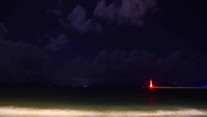 A beach under the stars. with night storm clouds.