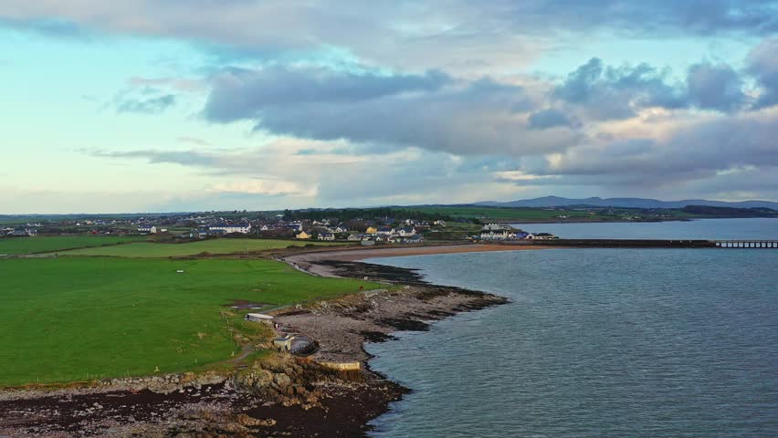 Tralee in Ireland from above, dramatic sky, beautiful clouds, sunset