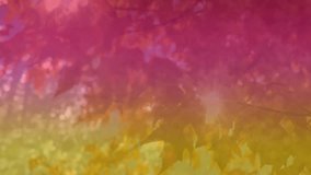 Animation of colorful light over forest and leaves. Abstract background, color and nature concept digitally generated video.