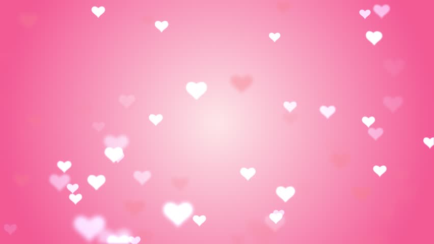 happy valentines day and romance animation, shiny and glitter hearts, valentine and marriage concept, glowing particles, light pink gradient background