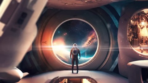 Modern Astronaut Exploring the Galaxies, Planets, and Universe in 3D Render with Advanced Spacecraft and Technology Fantasy Journey to the Cosmos A Futuristic Expedition ஸ்டாக் வீடியோ