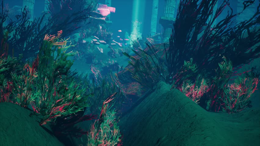 Underwater Temple, Corals, Fish 3D Animations Rendering CGI 4K | Shutterstock HD Video #1099584517