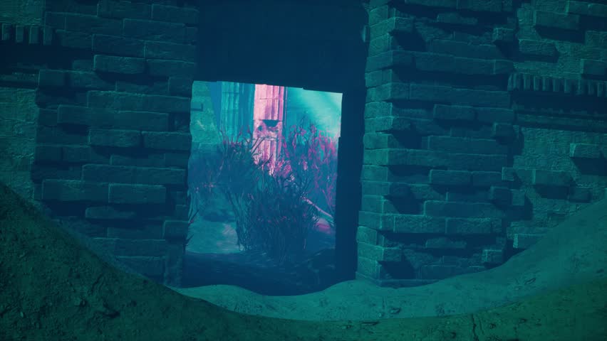Underwater Temple, Marine Flora, Shark, Corals, Fish 3D Animations Rendering CGI 4K | Shutterstock HD Video #1099584521
