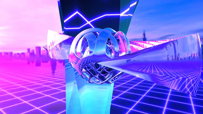 Abstract geometric metal geometric piece. Seamless synthwave retrofuturistic animation - Powered by Shutterstock - Get 15% off with code: PIKWIZARD15