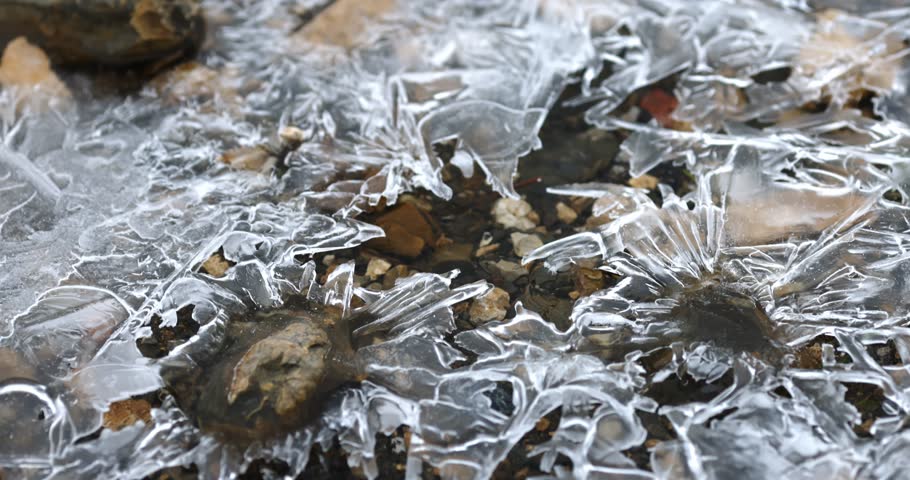 small stream after winter thawing close-up