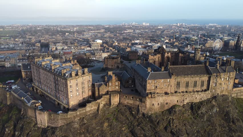 Scenic Drone Aerial Footage of Edinburgh, Scotland, including castle, Arthur's seat and city view. Royalty-Free Stock Footage #1099592307