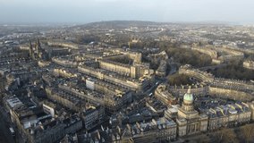Scenic Drone Aerial Footage of Edinburgh, Scotland, including castle, Arthur's seat and city view.