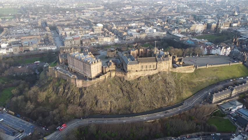 Scenic Drone Aerial Footage of Edinburgh, Scotland, including castle, Arthur's seat and city view. Royalty-Free Stock Footage #1099592351