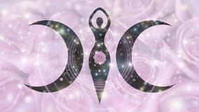 Goddess Symbol on Roses background 3d illustration, Meditation Visualization, Video, Animation