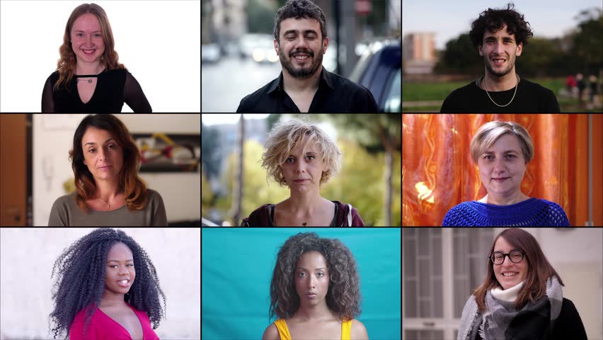 Women and men of different age and ethnicity smile at the camera | Shutterstock HD Video #1099596511