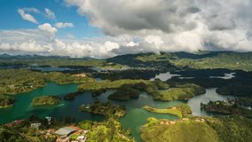 Time lapse video of the view down the reservoir lake of Peñol in Colombia from the famous landmark La Piedra del Peñol.