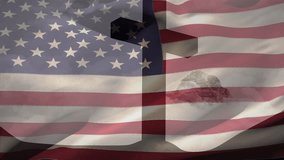 Animation of christian cross and flag of usa. Religion, tradition and christianity concept digitally generated video.