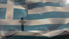 Animation of christian cross and flag of greece. Religion, tradition and christianity concept digitally generated video.