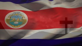 Animation of christian cross and flag of costa rica. Religion, tradition and christianity concept digitally generated video.