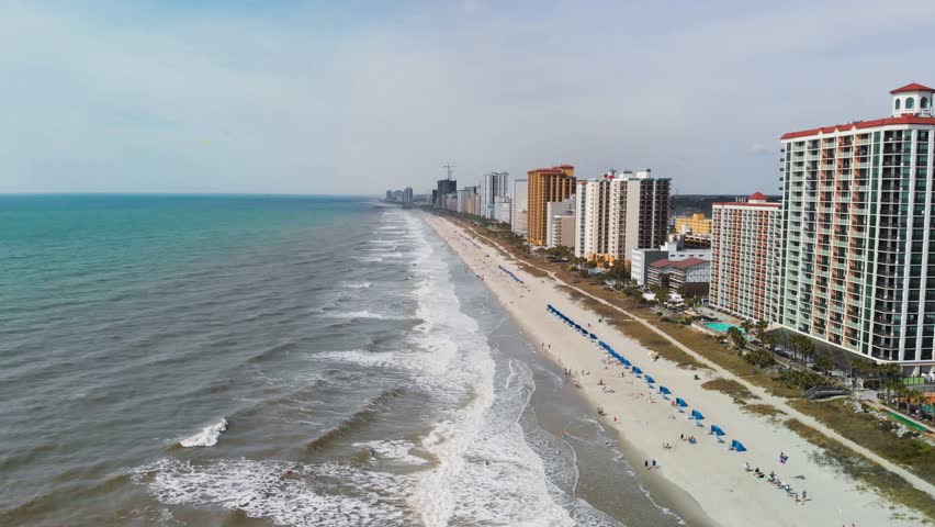 Areal shoot of coastline and residential area near the coast at Myrtle Beach, South Carolina, USA.