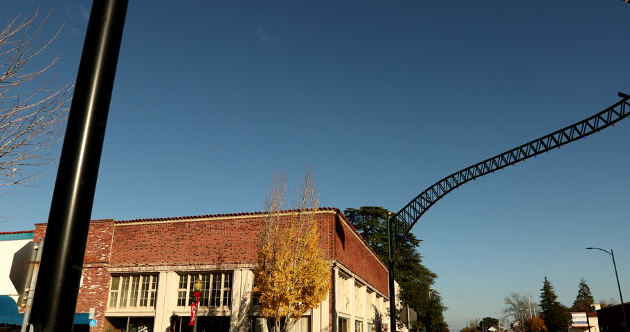 Late afternoon view of historic downtown Marysville, California, USA.