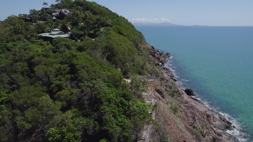 Flying By The 4 Mile Beach Lookout On Flagstaff Hill In Port Douglas, North Queensland. aerial