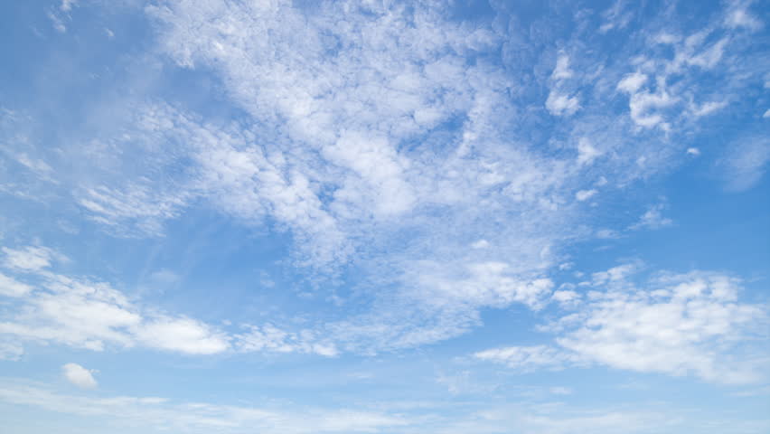 Time lapse, Panoramic view of clear blue sky and clouds, Blue sky background with tiny clouds. White fluffy clouds in the blue sky. Royalty-Free Stock Footage #1099614559