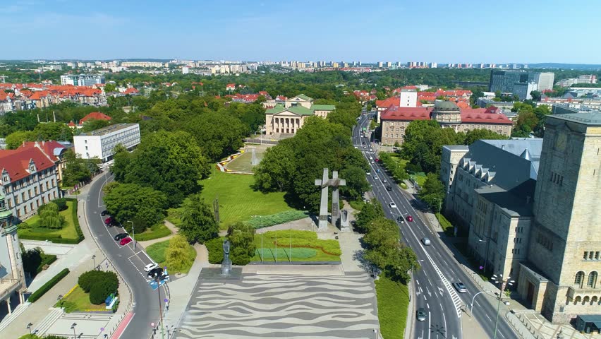 Aerial view of Mickiewicz Park in Poznan